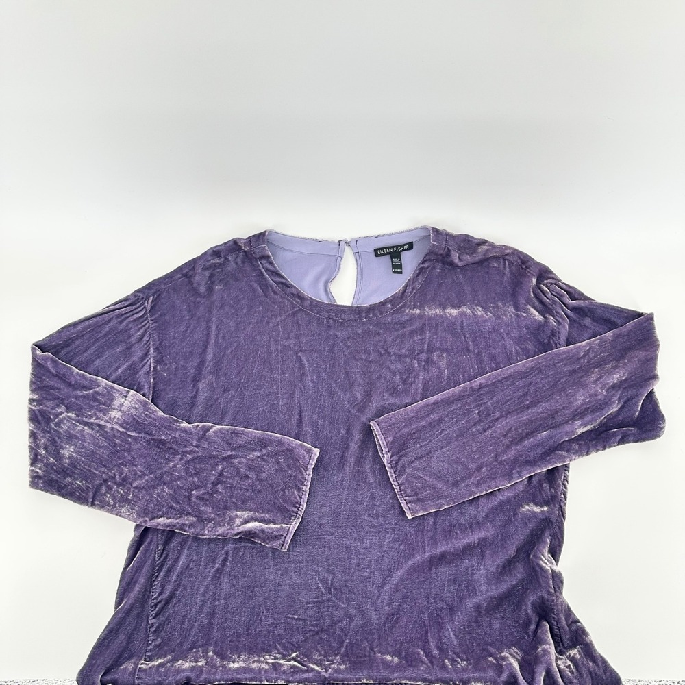 Eileen Fisher Silk Blend Velvet Top Purple Long Sleeve XXS